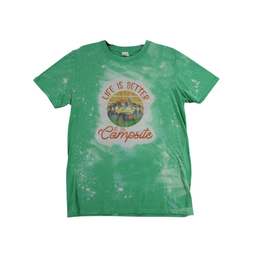 Life Is Better At The Campsite Green Bleach Wash T-Shirt Large